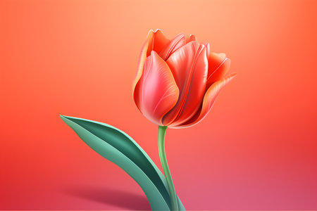 Red tulip on orange background. Vector illustration for your design.の素材