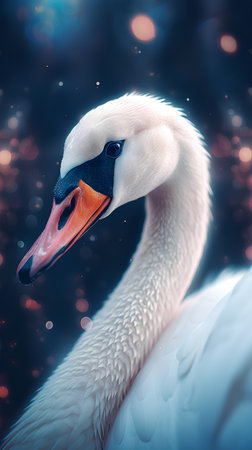 White swan on a dark background with bokeh. 3d renderingの素材