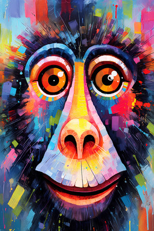 abstract colorful background with monkey face, close up, digital paintingの素材