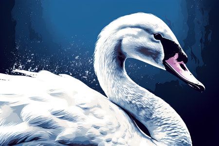 Vector image of a white swan on a dark blue background.の素材
