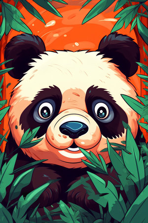 Cute panda in the jungle. Vector illustration of a panda.の素材