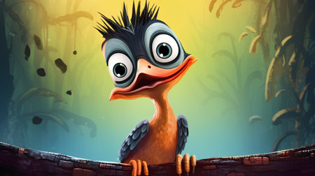 cartoon scene with happy bird in the jungle - illustration for childrenの素材