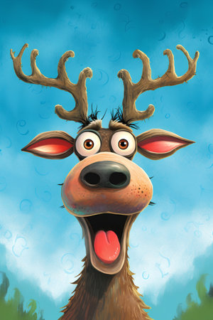 cartoon funny reindeer on blue background - illustration for childrenの素材
