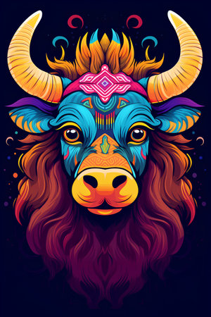 Zodiac sign Ox. Taurus. Colorful vector illustration.の素材