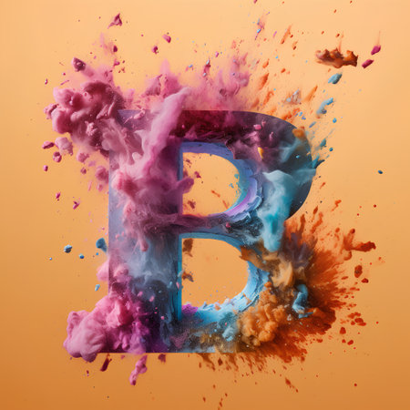 Colorful paint explosion in the shape of letter B. 3d renderingの素材