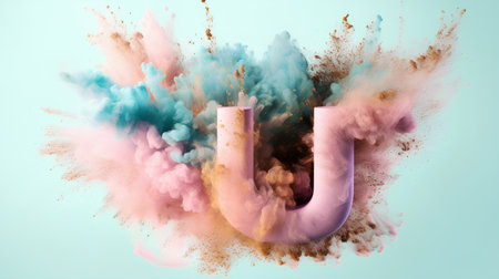 Letter J of the alphabet made of colored powder explosion. 3D renderingの素材