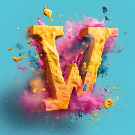 Colorful explosion of powder letter W. Paint splash font. 3d renderingの素材