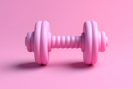Pink dumbbells on pink background. 3d render illustration.の素材