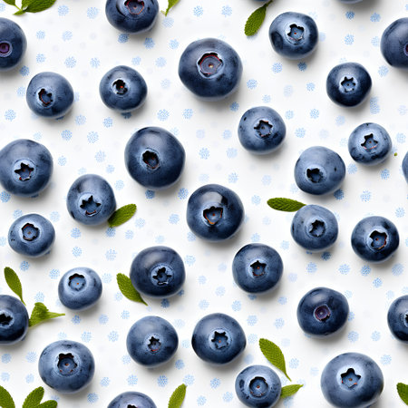 Seamless pattern with blueberries on white background. Top view.の素材