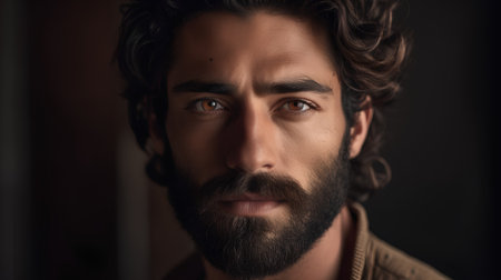 Portrait of a handsome young man with a beard and mustache.の素材