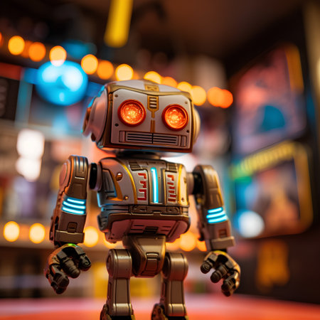 Robot toy on blurred background. 3d illustration. Vintage robotの素材