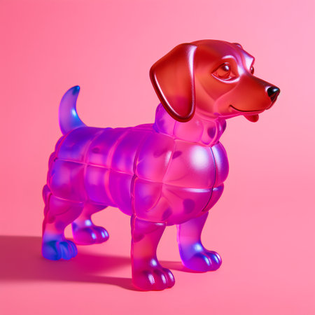 Cute cartoon dog on a pink background. 3d rendering.の素材
