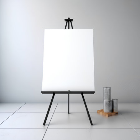 3d render of easel with blank canvas on a gray backgroundの素材