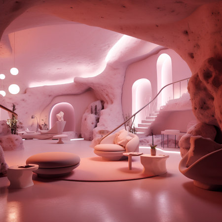 3d render of a modern interior design of a cave with stairsの素材