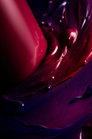 close up of a purple nail polish dripping on a black background studioの素材