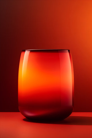 Glass with red liquid on a red background. 3d rendering.の素材