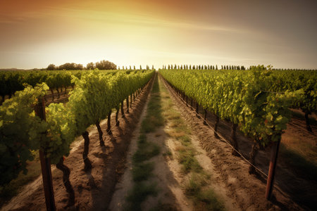 Vineyard at sunset in Tuscany, Italy, Europeの素材