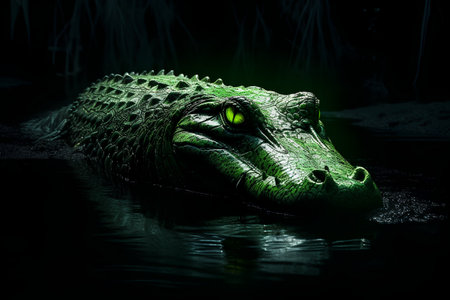 Crocodile in dark water. 3D illustration. Vintage style.の素材