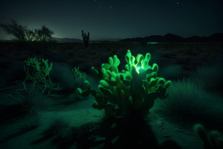 Cactus in the desert at night with starry sky. 3d renderingの素材