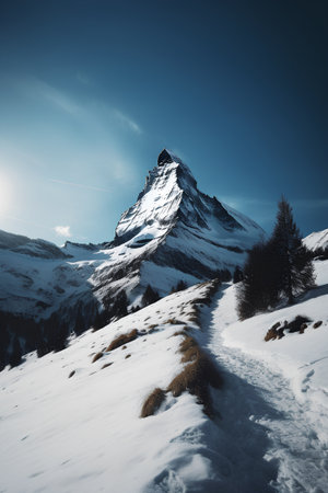 Matterhorn mountain in Alps, Switzerland. Beautiful winter landscape.の素材