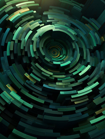 Abstract green background with concentric circles. Futuristic technology style.の素材