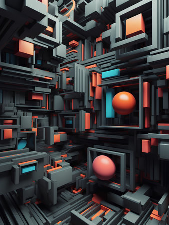 Abstract 3d rendering of chaotic cubes. Futuristic background with geometric shapes.の素材