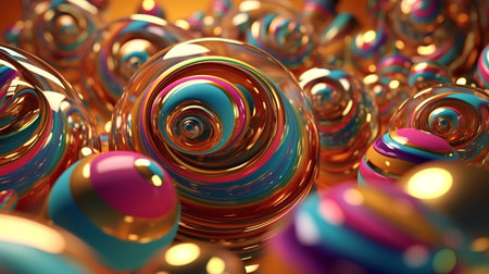 3d illustration of abstract background with multicolored balls in motionの素材