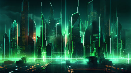 Abstract glowing city background. Futuristic concept. 3D Renderingの素材