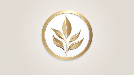 Elegant golden frame with leaves. Template for design logo, label, emblem. Vector illustrationの素材