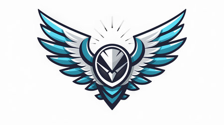 Shield with wings and shield. Vector emblem, label or logo templateの素材