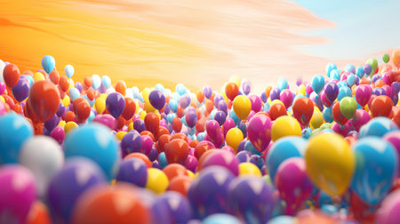 Colorful balloons flying in the sky. 3d render illustration.の素材