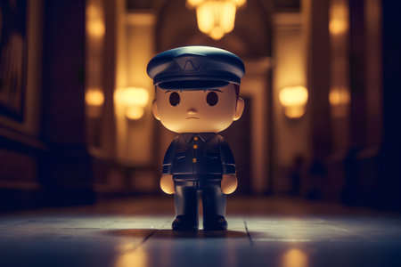 Policeman figurine on the floor. 3d rendering.の素材