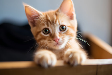 Cute ginger kitten looking at the camera. Selective focus.の素材