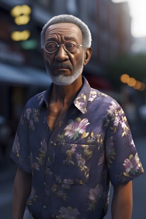 Portrait of an old man in the city. 3d renderingの素材