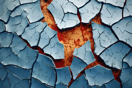 Cracked blue paint on rusty metal surface. Abstract background for design.の素材