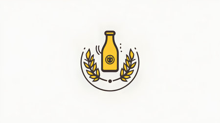 Bottle of champagne with laurel wreath. Vector illustration.の素材