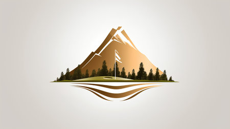Mountains and pine trees vector logo design template. Landscape icon.の素材