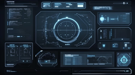 Futuristic virtual graphic touch user interface. HUD, UI, UXの素材