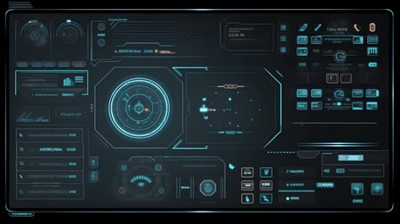 Abstract future, concept virtual graphic touch user interface HUD. For web, site, mobile applications isolated on black background, techno, online design, business, gui, ui.の素材
