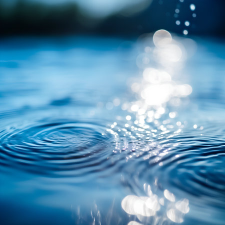 abstract water ripples background with bokeh defocused lightsの素材