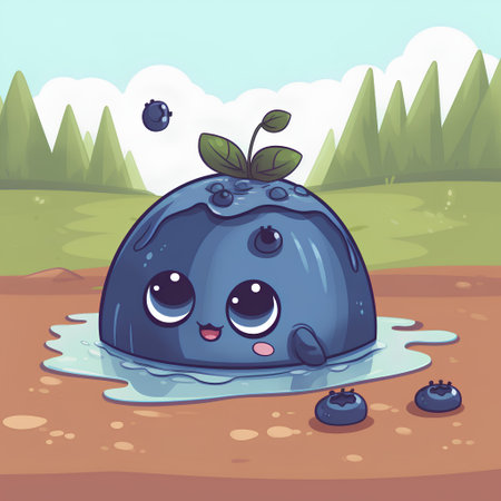 Cute cartoon blue alien planet in the water. Vector illustration.の素材