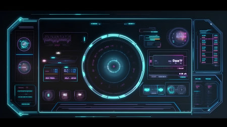 Futuristic virtual graphic touch user interface, HUD. All elements on black backgroundの素材