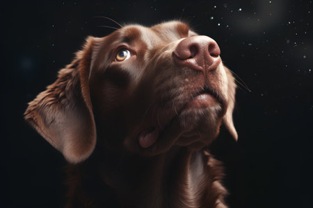Portrait of a Chocolate Labrador Retriever on a black backgroundの素材