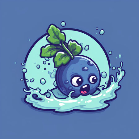 Cute cartoon blueberry character in water splash, vector illustration.の素材