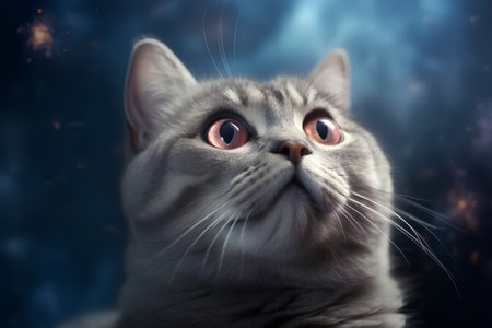 Portrait of a cat on a dark background with space for textの素材