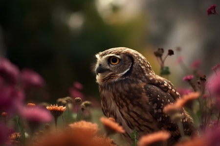 Little owl (Athene noctua) in meadowの素材