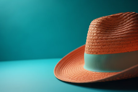 Straw hat on turquoise background. 3d rendering.の素材