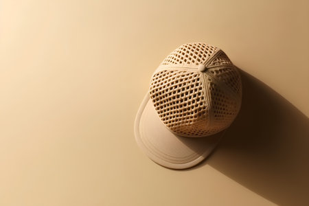 A hat on a beige background. Top view. Flat lay.の素材