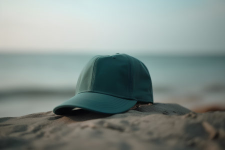Cap on the beach. Selective focus. Shallow depth of field.の素材
