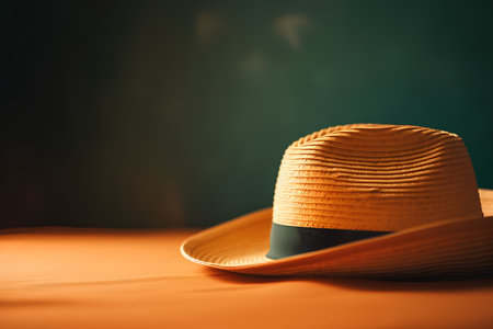 Photo pour Summer hat on orange background with copy space. Vacation concept. - image libre de droit